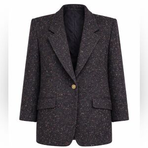 Shari Roberts Black Speckled Wool Blazer Vintage Structured Power Jacket Large